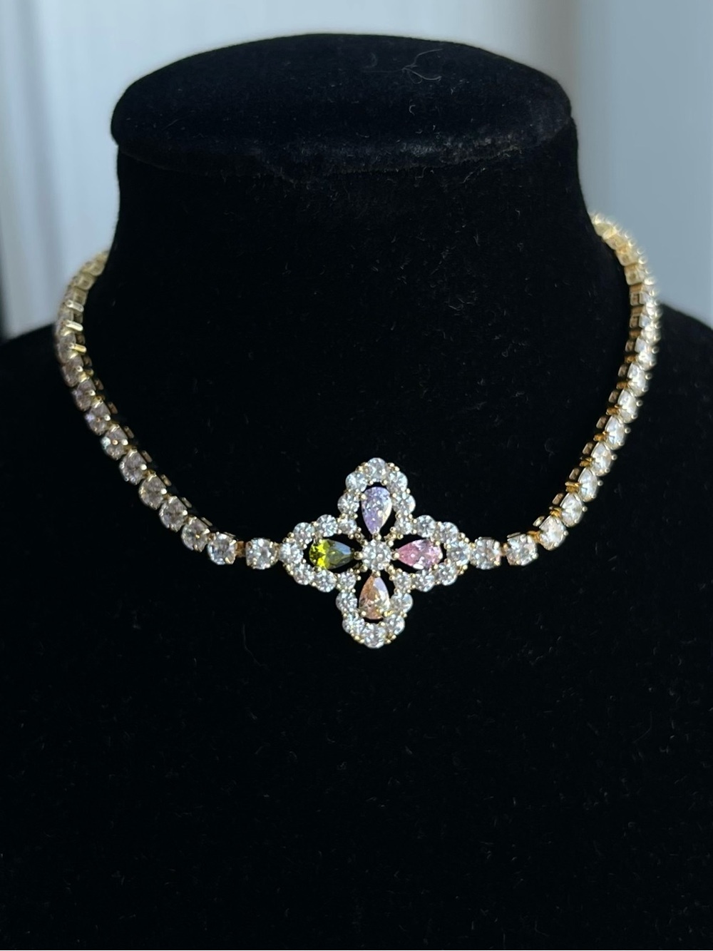Gold-Tone Lab-created Gems Bracelet with Multi-Color Centerpiece